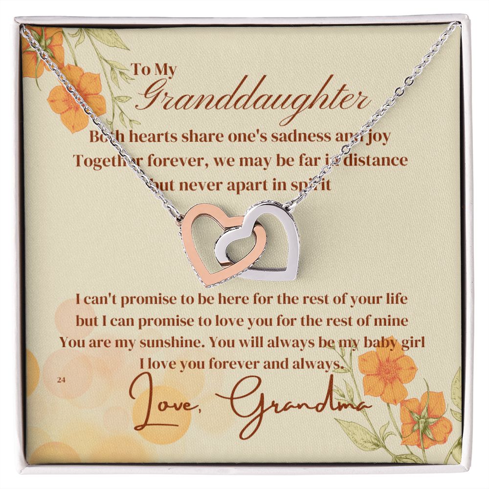 To My Granddaughter - Interlocking hearts necklace (yellow and white gold variants)
